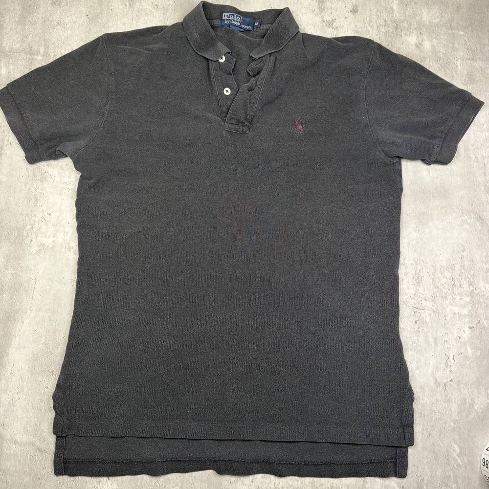 Polo Ralph Lauren Mens M Short Sleeve Polo Shirt Black Wine Pony Made In USA VTG